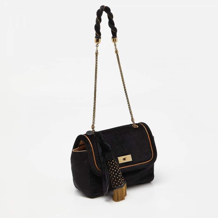 مملوكة مسبقًا Chloe Black/Gold Velvet Metal Detail Flap Bag