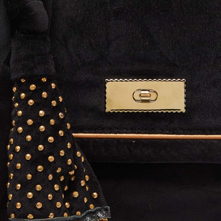 مملوكة مسبقًا Chloe Black/Gold Velvet Metal Detail Flap Bag