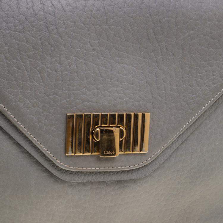 Pre Owned Chloe Grey Pebbled Leather Medium Sally Flap Shoulder Bag