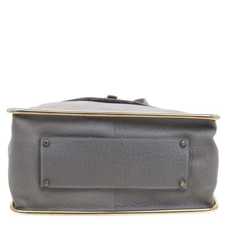 Pre Owned Chloe Grey Pebbled Leather Medium Sally Flap Shoulder Bag