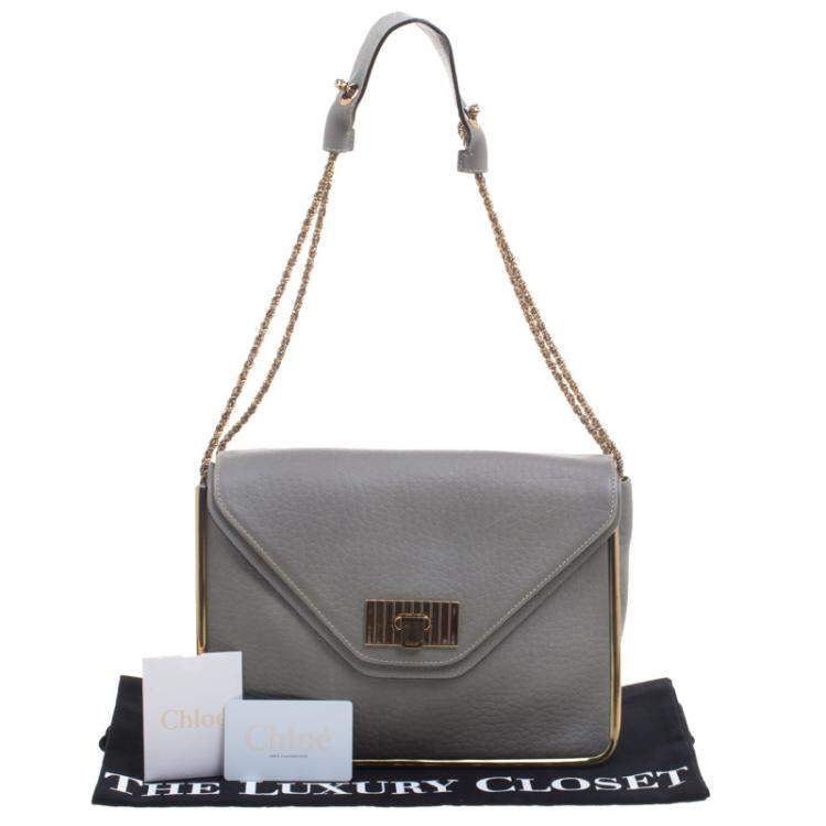 Pre Owned Chloe Grey Pebbled Leather Medium Sally Flap Shoulder Bag