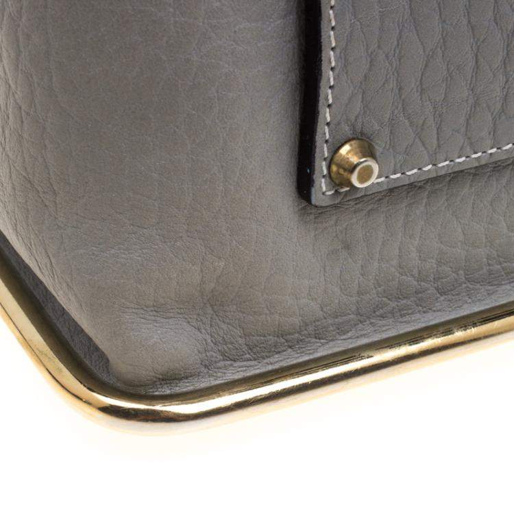Pre Owned Chloe Grey Pebbled Leather Medium Sally Flap Shoulder Bag