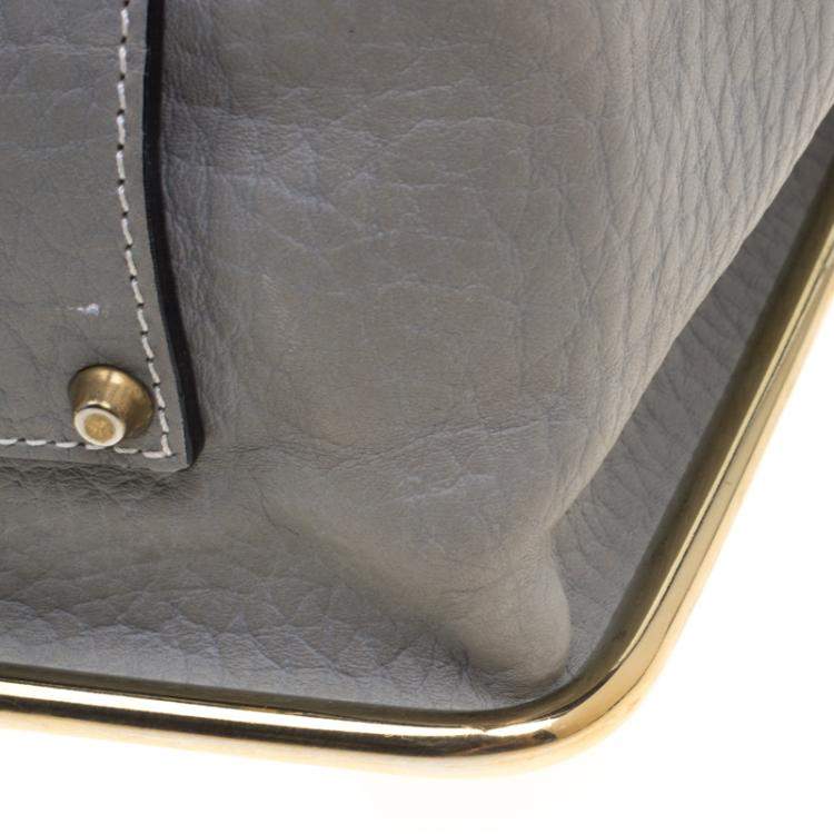 Pre Owned Chloe Grey Pebbled Leather Medium Sally Flap Shoulder Bag