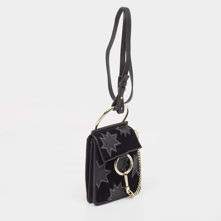 Pre Owned Chloe Black Leather and Suede Mini Star Faye Crossbody Bag
