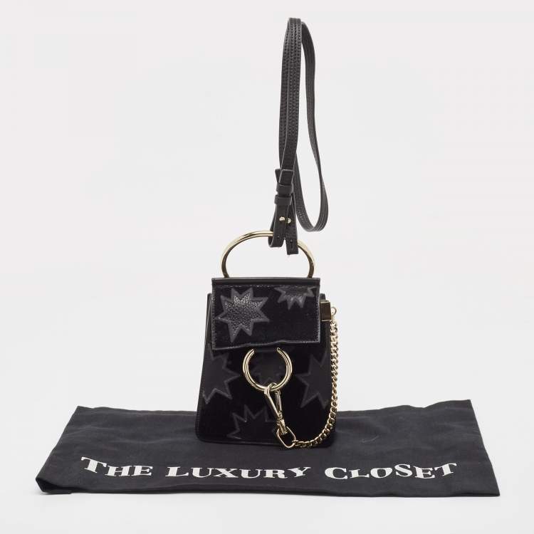 Pre Owned Chloe Black Leather and Suede Mini Star Faye Crossbody Bag