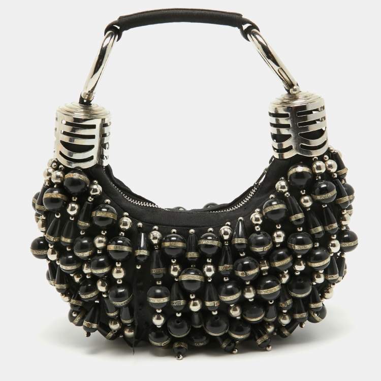 Pre Owned Chloe Black Canvas Beaded Bracelet Hobo 