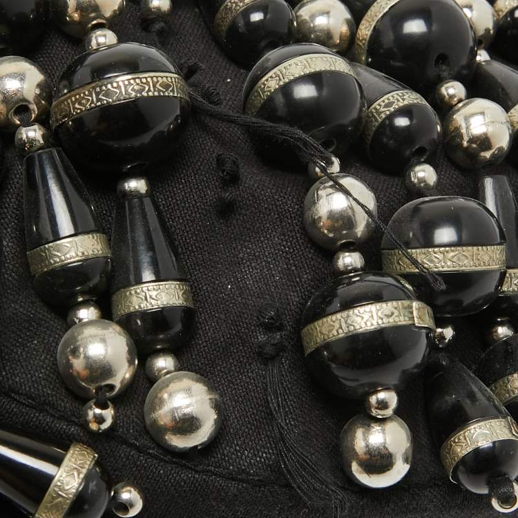 Pre Owned Chloe Black Canvas Beaded Bracelet Hobo 
