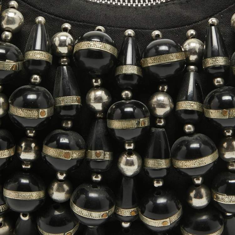 Pre Owned Chloe Black Canvas Beaded Bracelet Hobo 