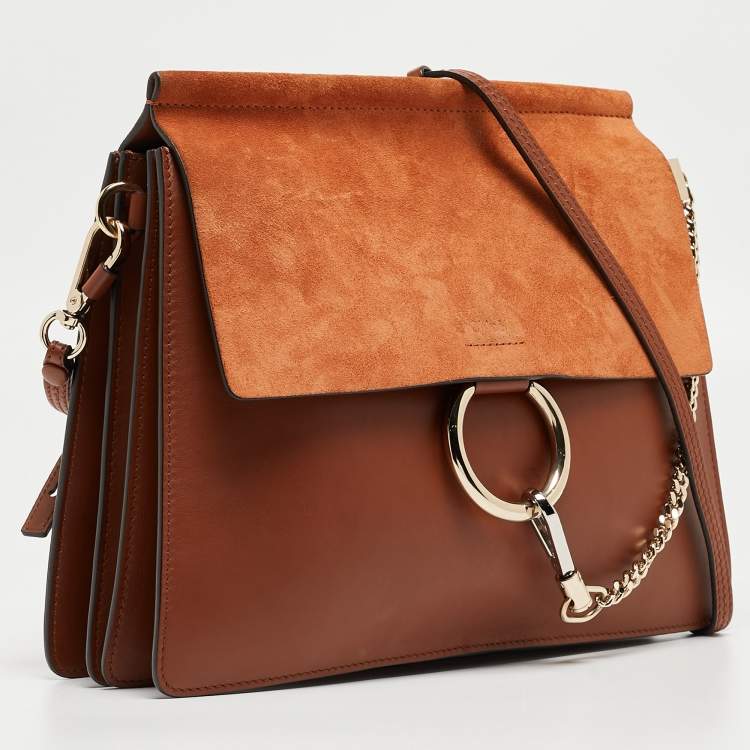Pre Owned Chloe Brown Leather and Suede Medium Faye Shoulder Bag