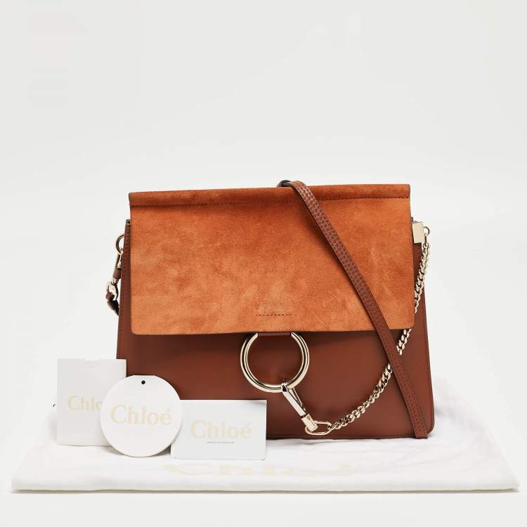 Pre Owned Chloe Brown Leather and Suede Medium Faye Shoulder Bag