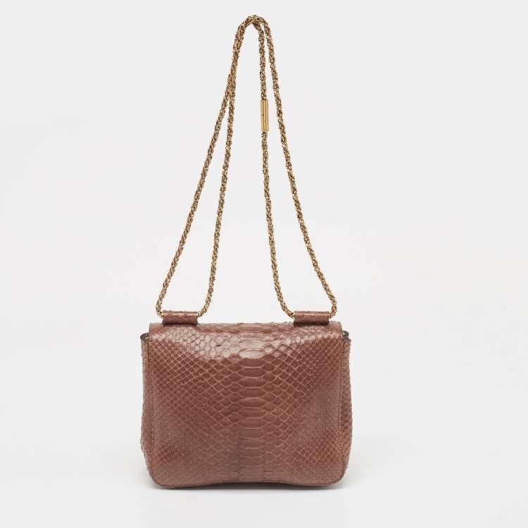 Pre Owned Chloé Brown Python Small Elsie Shoulder Bag