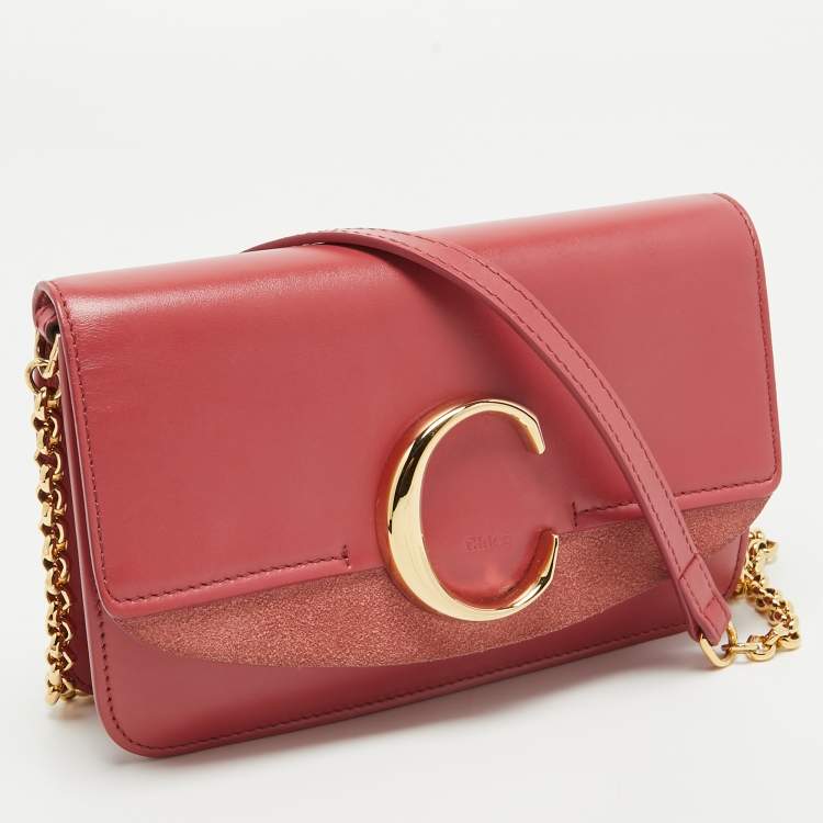 Pre Owned Chloe Pink Leather and Suede C Chain Clutch