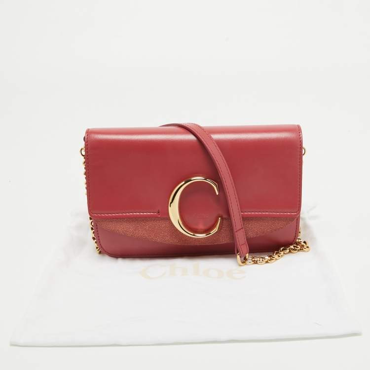 Pre Owned Chloe Pink Leather and Suede C Chain Clutch