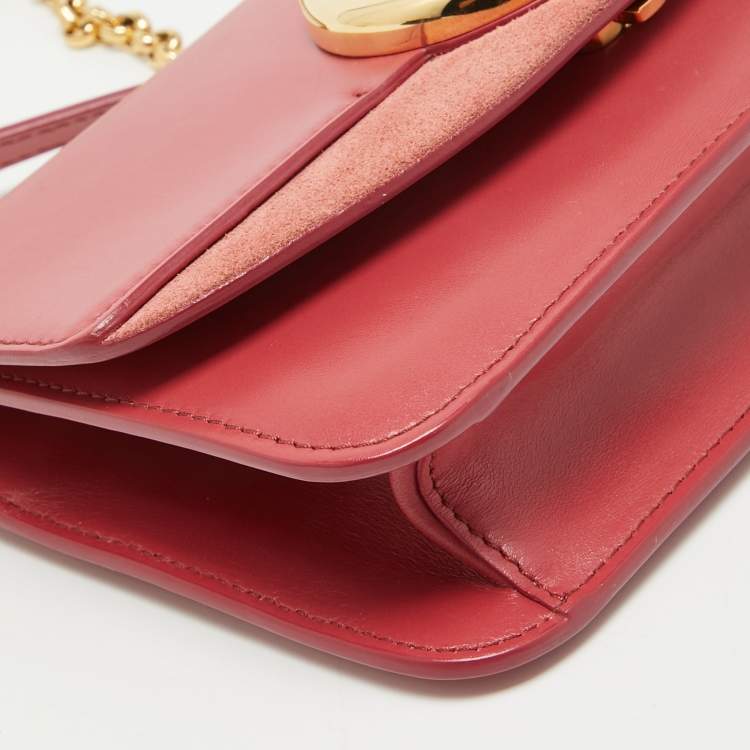 Pre Owned Chloe Pink Leather and Suede C Chain Clutch