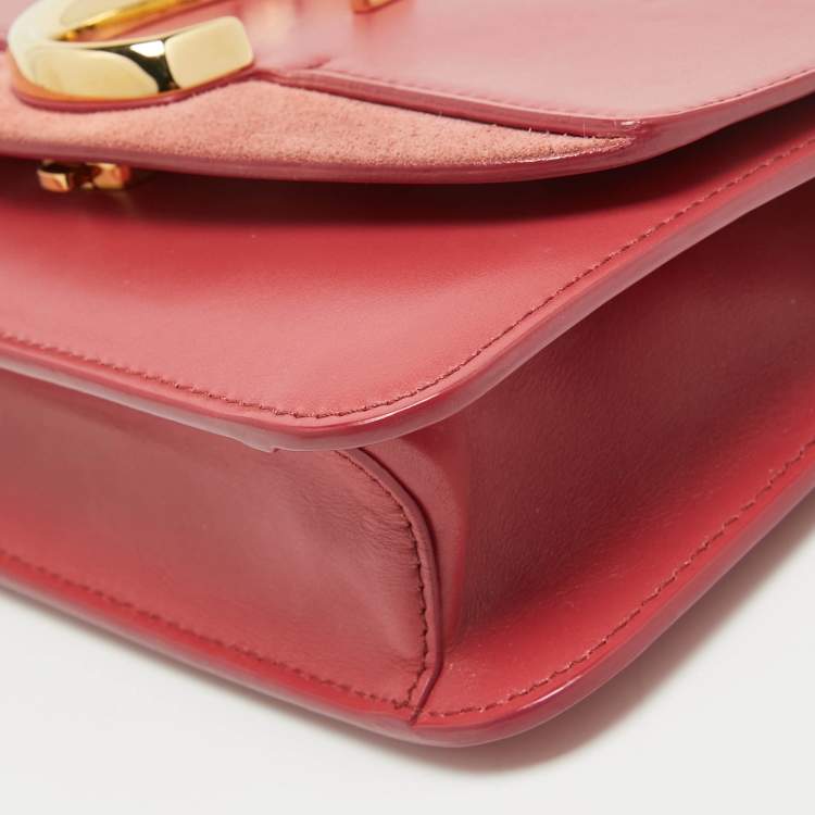 Pre Owned Chloe Pink Leather and Suede C Chain Clutch
