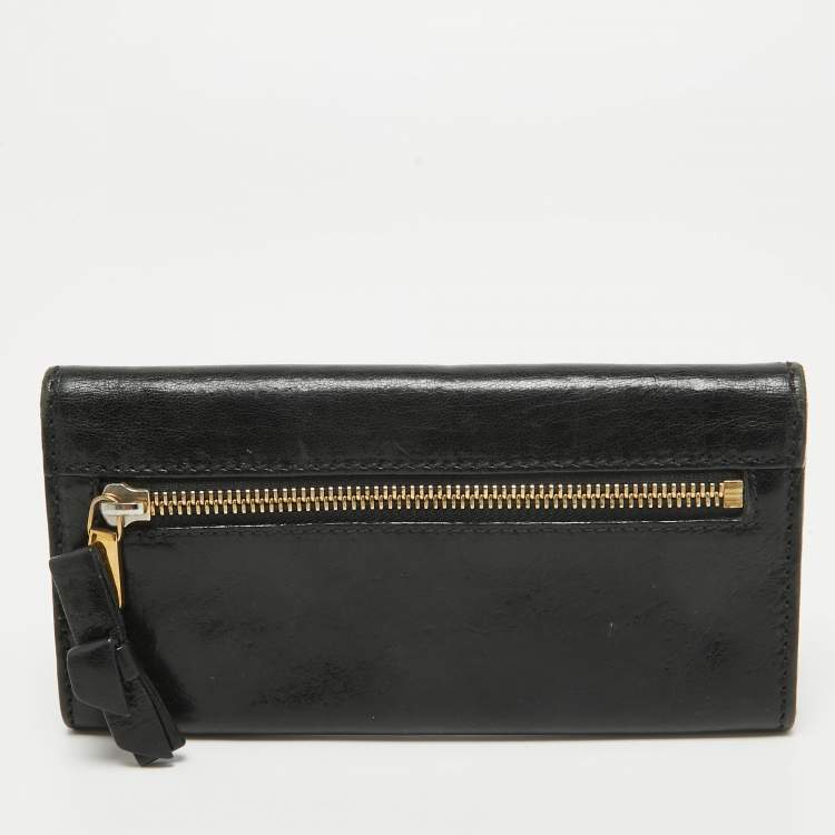 Pre Owned Chloe Black Leather Logo Continental Wallet