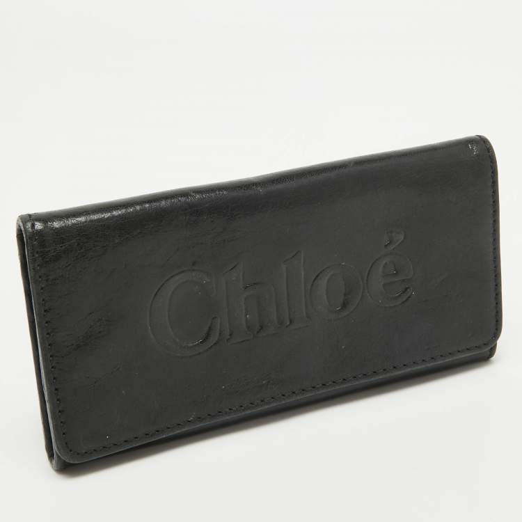 Pre Owned Chloe Black Leather Logo Continental Wallet
