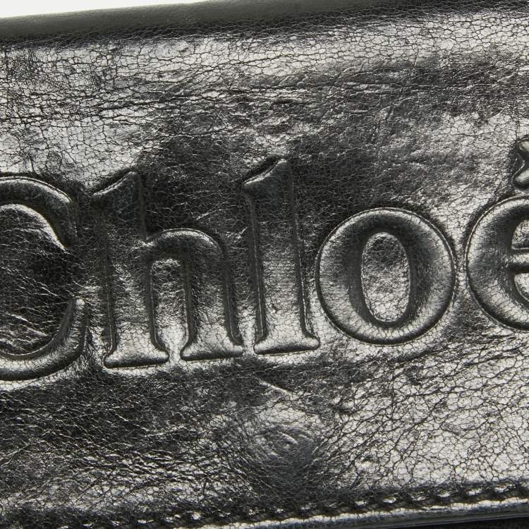 Pre Owned Chloe Black Leather Logo Continental Wallet