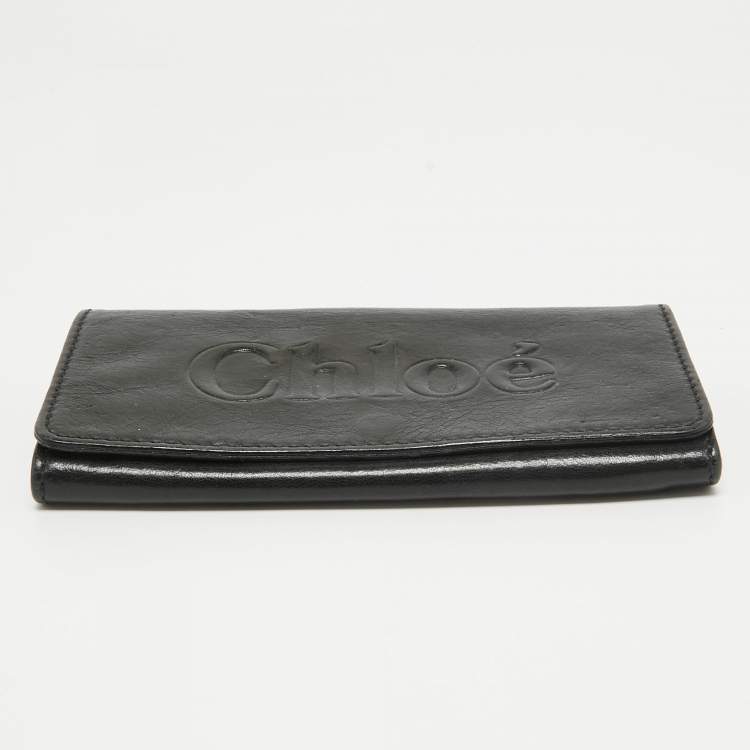 Pre Owned Chloe Black Leather Logo Continental Wallet