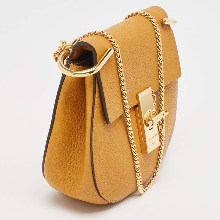 Pre Owned Chloe Mustard Leather Small Drew Shoulder Bag