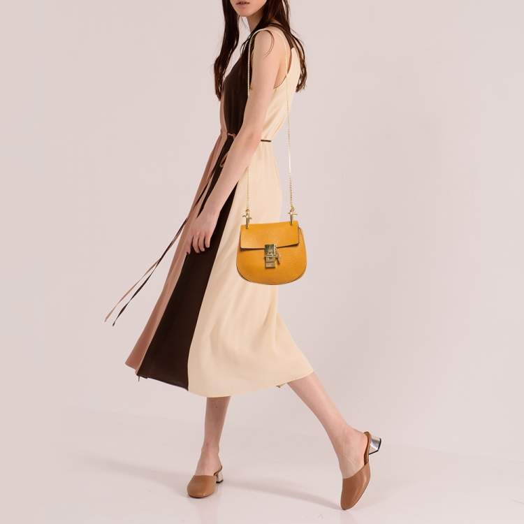Pre Owned Chloe Mustard Leather Small Drew Shoulder Bag