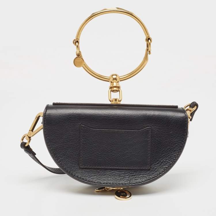 Pre Owned Chloé Black Leather Small Nile Bracelet Minaudiere Crossbody Bag