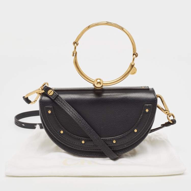 Pre Owned Chloé Black Leather Small Nile Bracelet Minaudiere Crossbody Bag