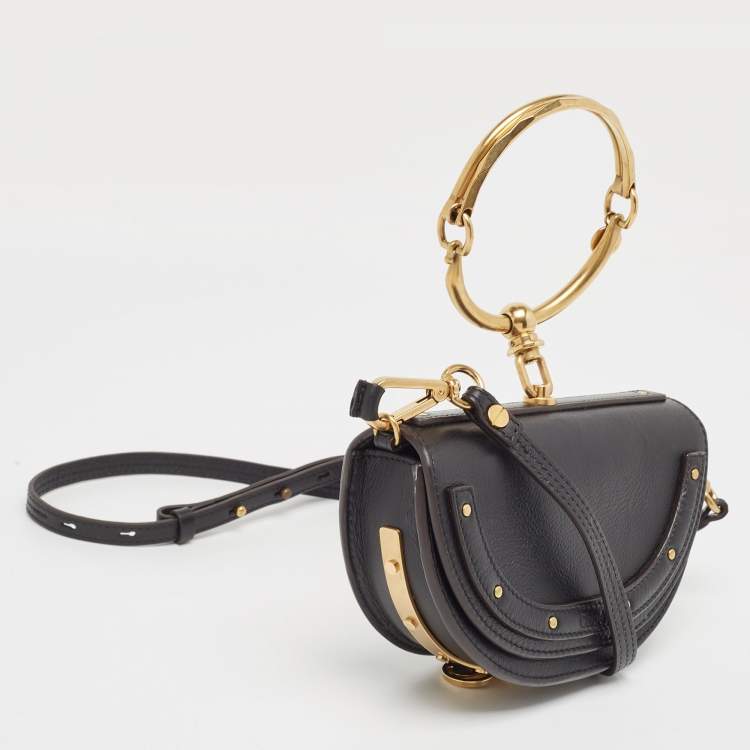 Pre Owned Chloé Black Leather Small Nile Bracelet Minaudiere Crossbody Bag