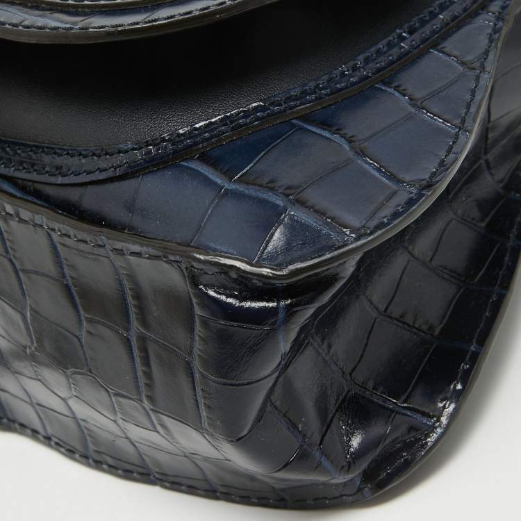 Pre Owned Chloe Navy Blue Croc Embossed Leather Marcie Hobo
