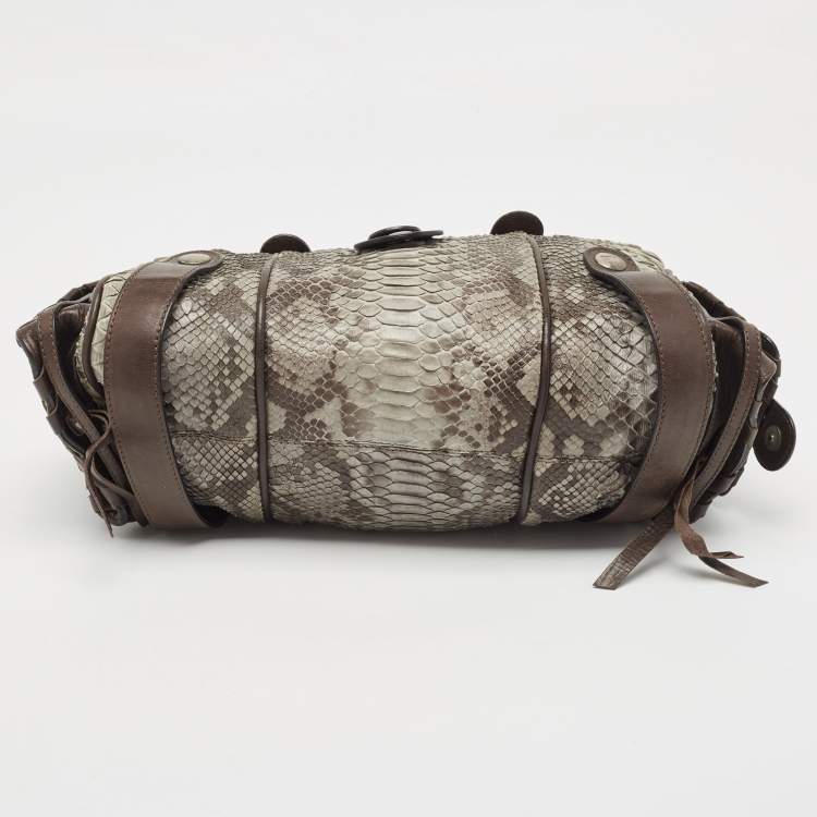 Pre Owned Chloe Dark Brown/Grey Python and Leather Silverado Satchel