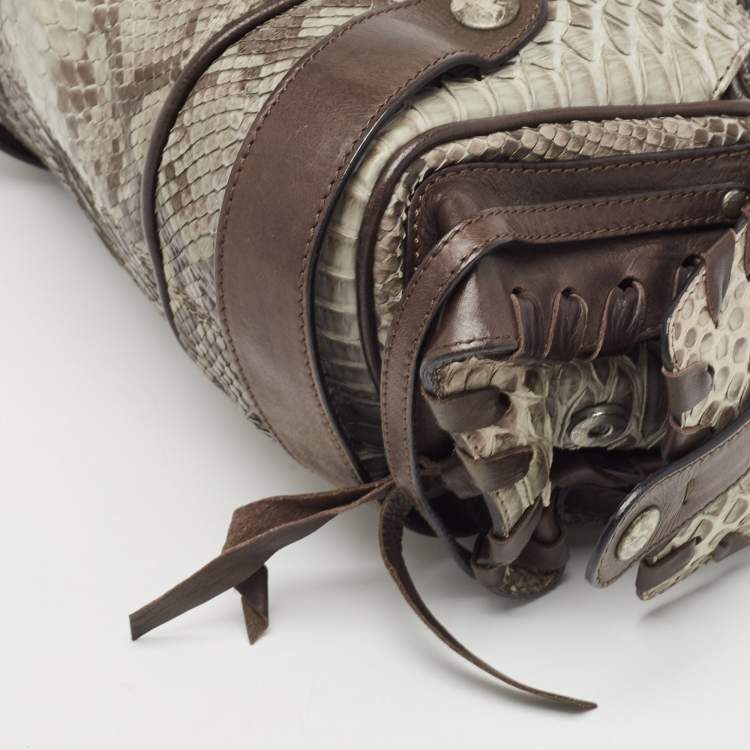 Pre Owned Chloe Dark Brown/Grey Python and Leather Silverado Satchel
