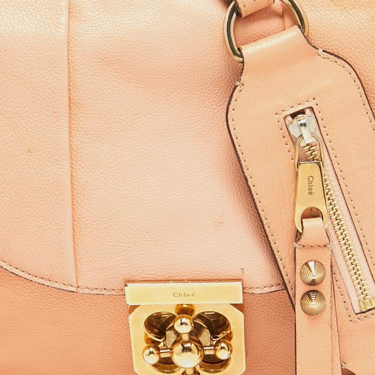 Pre Owned Chloe Peach Leather Elise Neo Folk Shoulder Bag