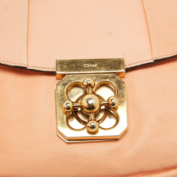 Pre Owned Chloe Peach Leather Elise Neo Folk Shoulder Bag