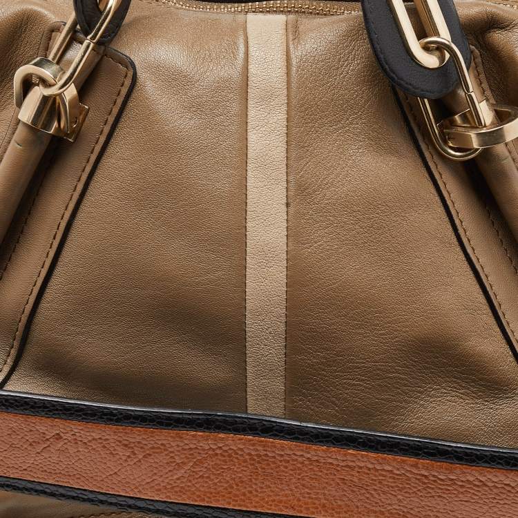 Pre Owned Chloe Beige/Black Leather Medium Paraty Handbag