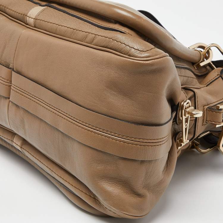 Pre Owned Chloe Beige/Black Leather Medium Paraty Handbag
