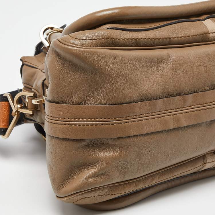 Pre Owned Chloe Beige/Black Leather Medium Paraty Handbag