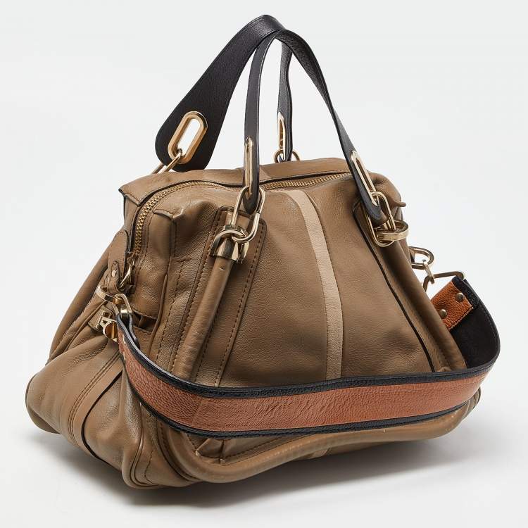 Pre Owned Chloe Beige/Black Leather Medium Paraty Handbag