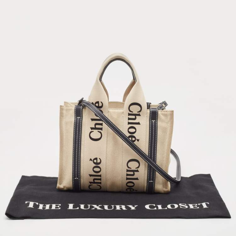 مملوكة مسبقًا Chloe Beige/Black Canvas and Leather Small Woody Tote