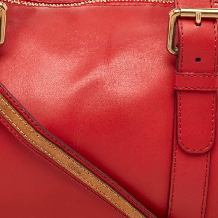 Pre Owned Chloe Red/Brown Leather Buckle Duffel Bag
