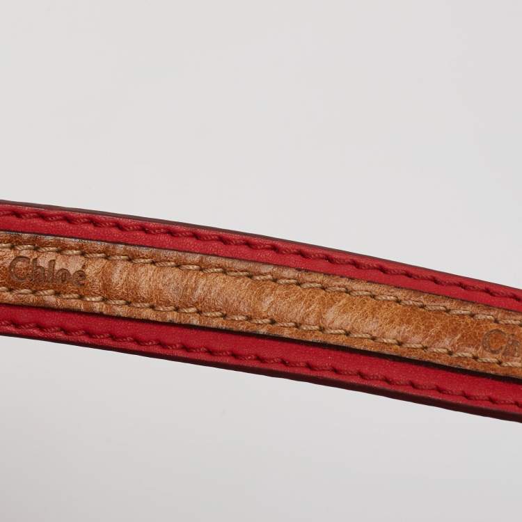 Pre Owned Chloe Red/Brown Leather Buckle Duffel Bag
