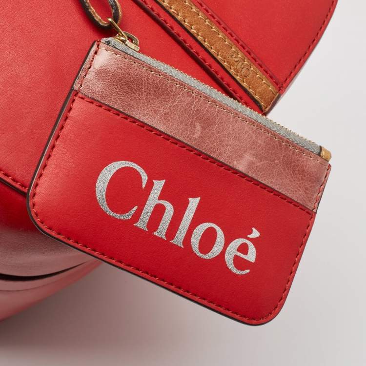 Pre Owned Chloe Red/Brown Leather Buckle Duffel Bag