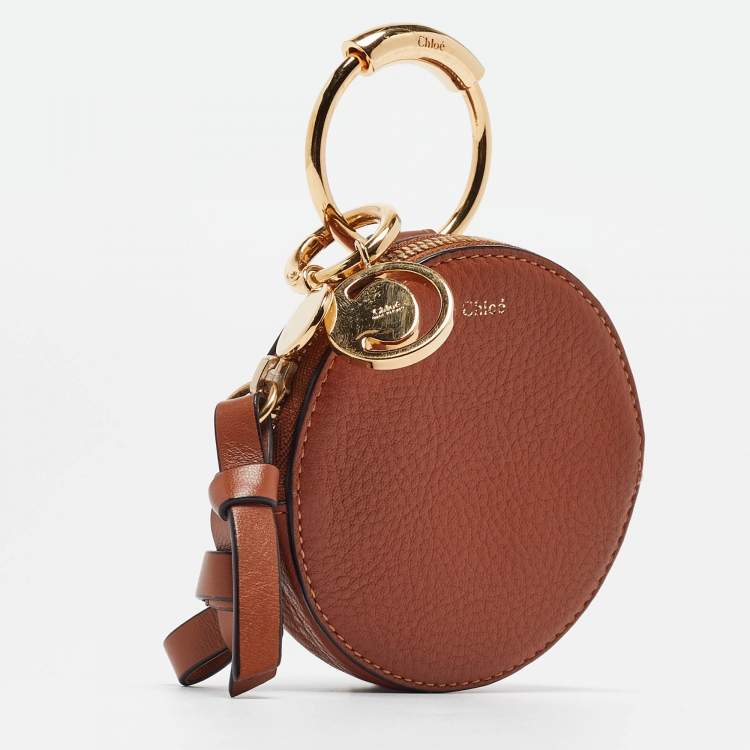 Pre Owned Chloe Brown Leather Mini Alphabet Round Coin Purse