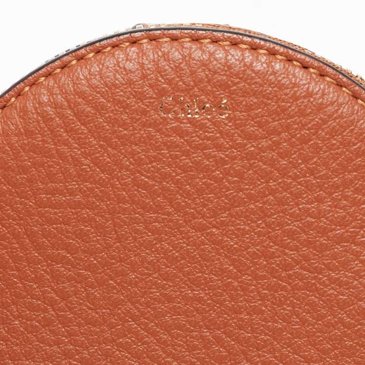 Pre Owned Chloe Brown Leather Mini Alphabet Round Coin Purse