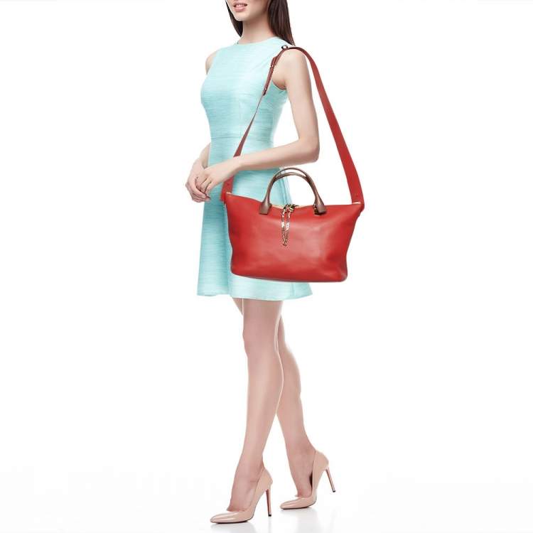 Pre Owned Chloe Red/Brown Leather Medium Baylee Tote