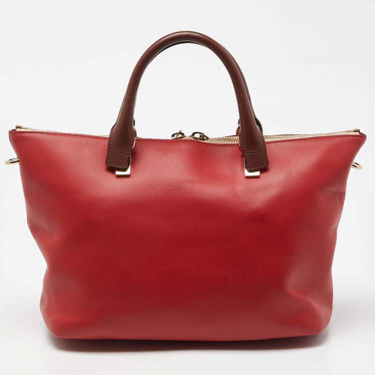 Pre Owned Chloe Red/Brown Leather Medium Baylee Tote