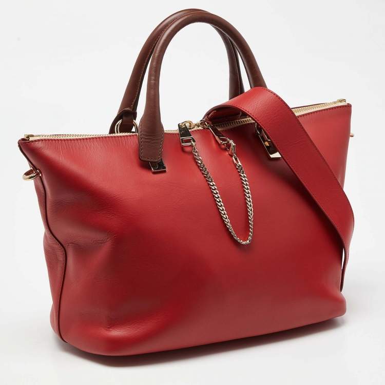 Pre Owned Chloe Red/Brown Leather Medium Baylee Tote