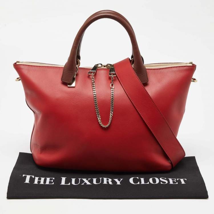 Pre Owned Chloe Red/Brown Leather Medium Baylee Tote
