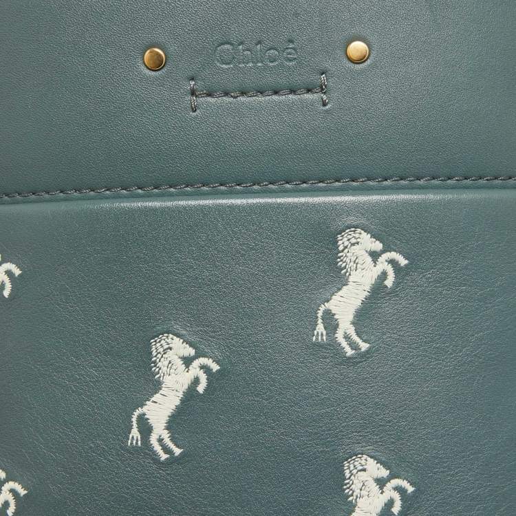 Pre Owned Chloe Blue/Beige Leather Mini Roy Horse Embroidered Bucket Bag
