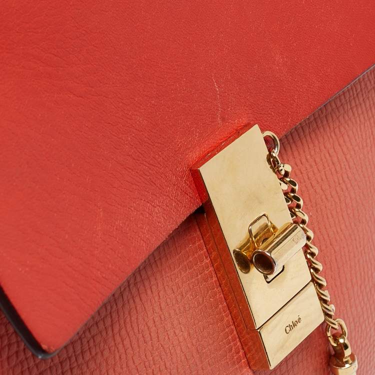 Pre Owned Chloe Two Tone Orange Leather Medium Drew Shoulder Bag