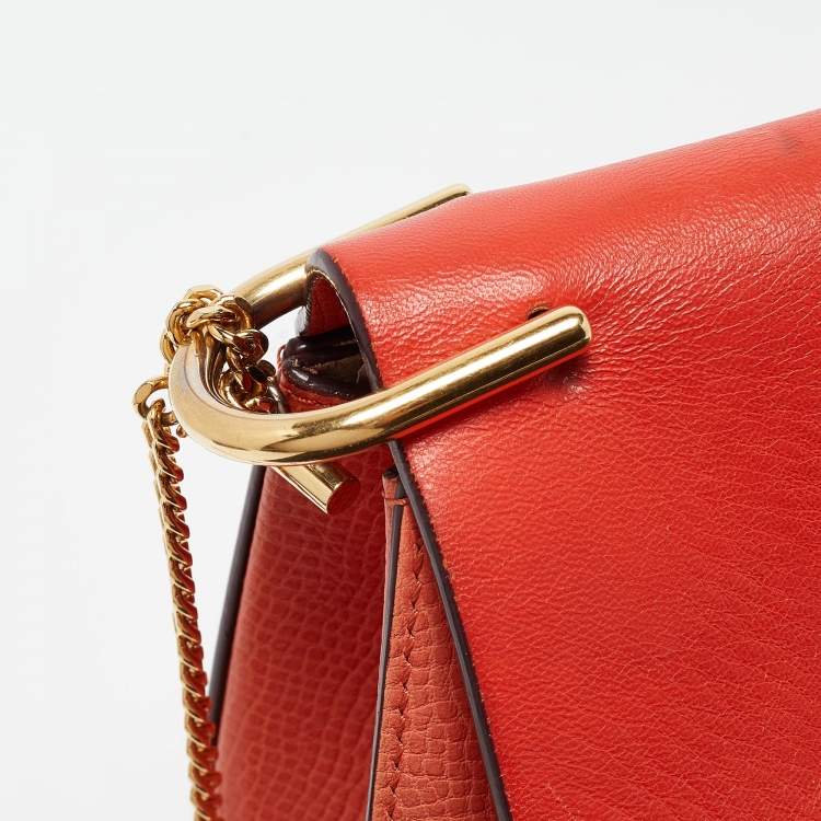 Pre Owned Chloe Two Tone Orange Leather Medium Drew Shoulder Bag